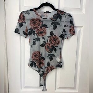 NWT Y2K Sheer Floral Mesh Bodysuit